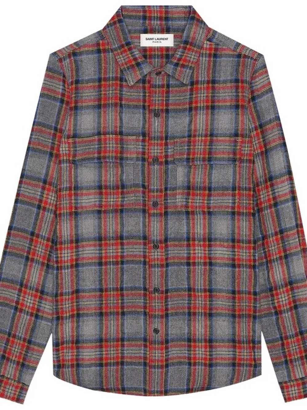 Saint Laurent Red, Blue & Gray Plaid Button-Down Shirt